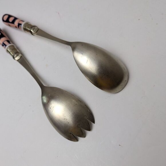 Antique Imari Porcelain Handle Salad Servers – Fork & Spoon Set – Early 1900s - Picture 6 of 8
